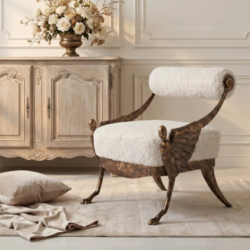 

Light luxury single sofa chair living room French retro old leisure chair