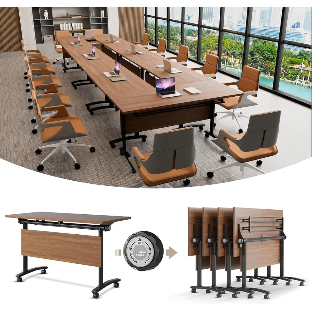 

Walnut 360° Swivel Conference Table for 4-6 People, Ideal for Office Meetings (4pack,47in)