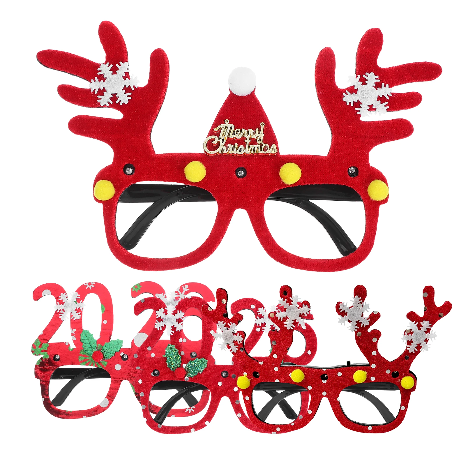 

4Pcs Glitter LED Christmas Glasses Reindeer Antler Santa Hat Holiday Party Favors Xmas Eyewear Photo Booth Props