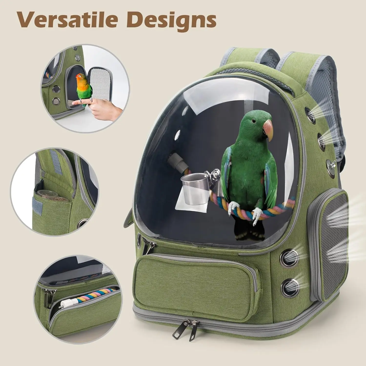 

Bird Carrier Parrot Backpack Travel Cage with Perch Feeder Cups for Parrot Cockatiel for Vetting Camping Hiking Travel