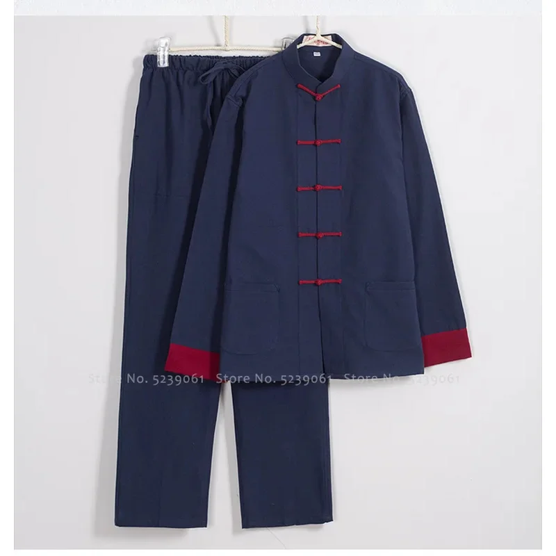 Traditional Chinese Style Men Cotton Linen Tops Pants Hanfu Tang Suit Kung Fu Tai Chi Uniform Oriental Fashion Clothing Sets