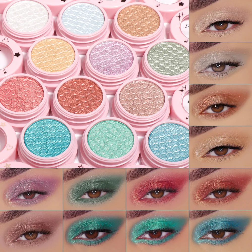 DUNUF 12 Colors Mineral Nude High Light Glitter Eyeshadow Makeup Long-lasting Pink Peach Fine Pigments Shimmer Shiny Eye Shadow