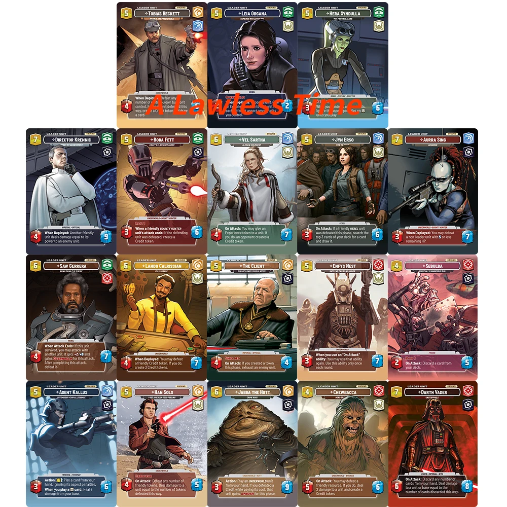 Cartes de jeu SWUDB Proxy Foil TCG A Lawless Time (LAW) Showcase - Directeur Krennic, Lando Calrissian, Le Client, Cartes Darth Vader