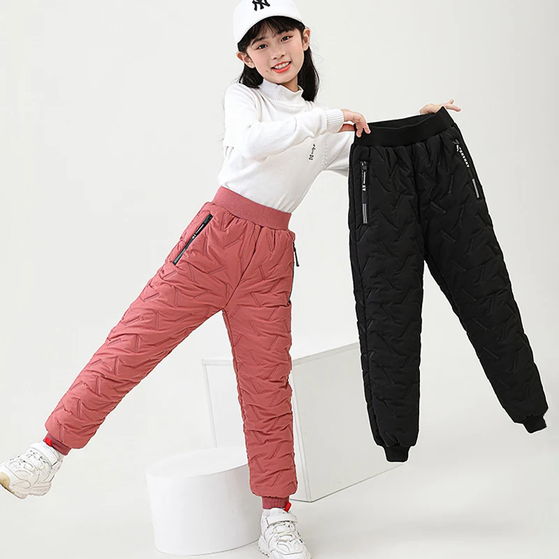 Girls Winter Warm Fashion Cashmere Cotton Pants For Boys Aged 3-12 Kids Casual Waterproof Thicken Sweatpants Children\'s Clothes