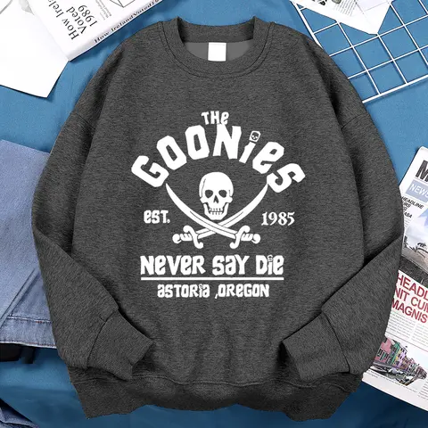 The Goonies Never Say Die Printing Hoody Man 힙합 오목 남성복 패션 피트니스 까마귀 Crewneck 루즈 플리스 스웨트