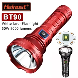 High Power BT90 5000LM LED Torch 50W Powerful Strong Light Long Range Flashlight USB C Rechargeable 18650/26650 Charging Torch