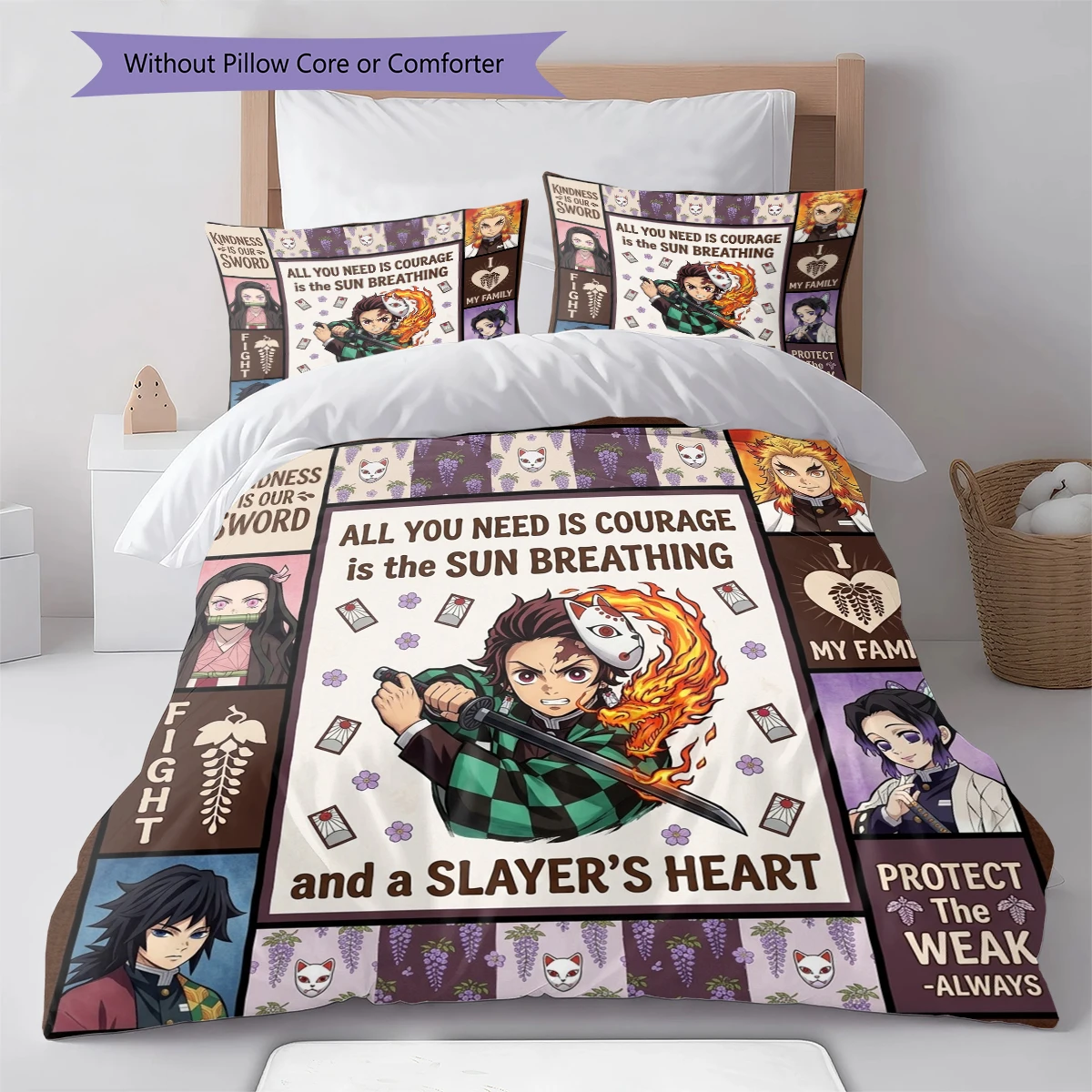 Demon Slayer Kimetsu no Yaiba Soft Comfortable Duvet Cover, Children Bedding Gift Set,Size  Different Sizes -HE86