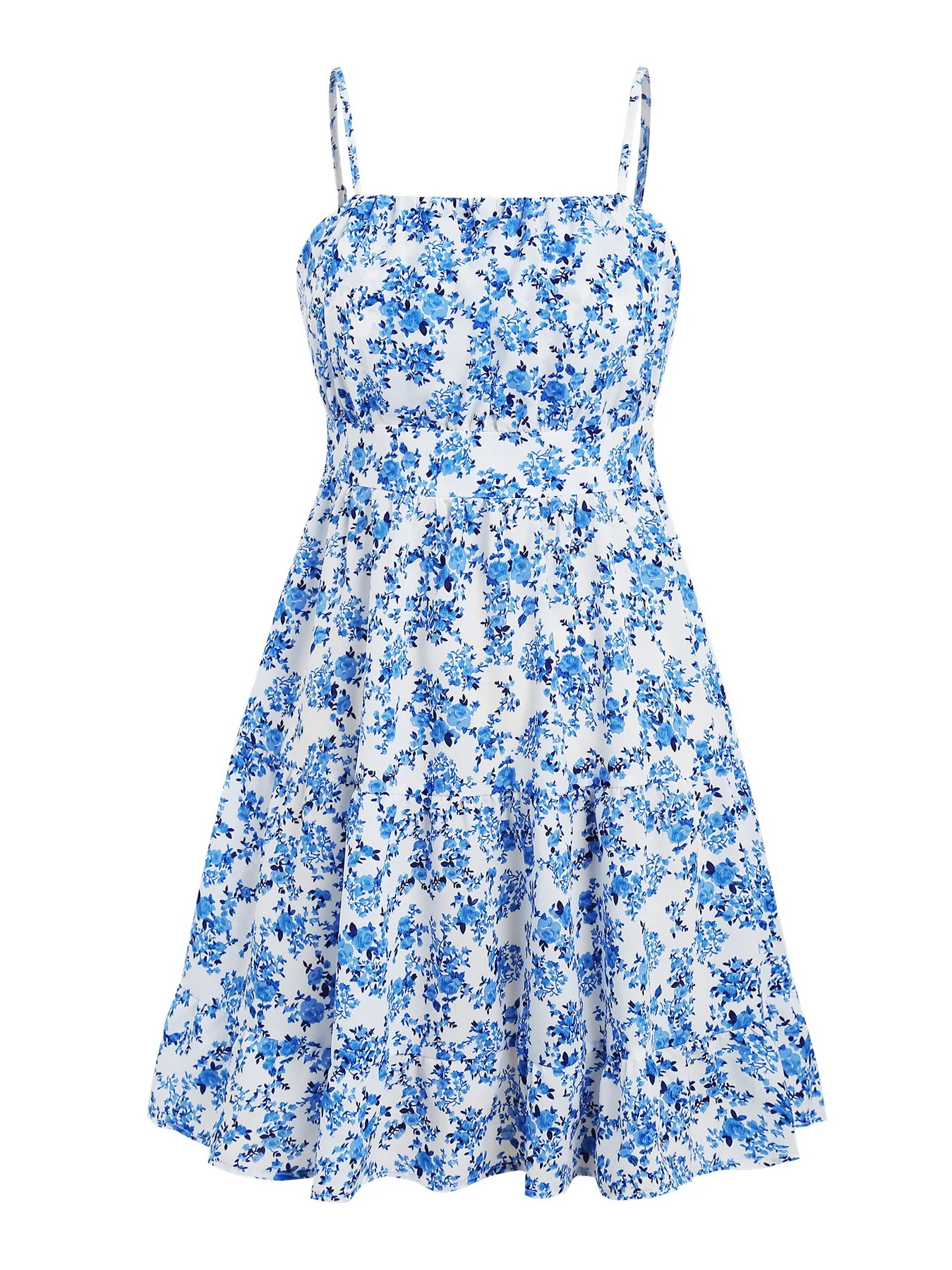 ZAFUL Women's Dresses Blue and white porcelain matching printed slip dress blossom floral dress on offer clearance free shipping