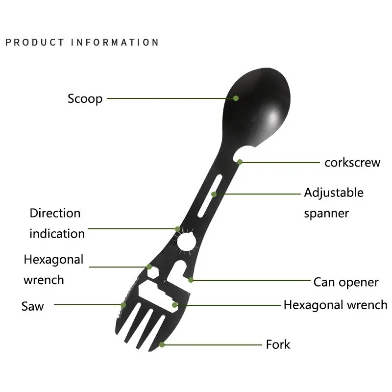 1PC 8in1 Multifunctional Whistle Knife Outdoor Camping Survival Spork Kitchen Multifunctional Wrench Bottle Opener Spoon