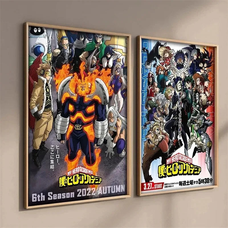 Japan Anime Figure My Hero Academia Canvas Poster Aesthetic Bakugo Manga Cover Retro Print Wall Art Mural Home Kawaii Room Decor