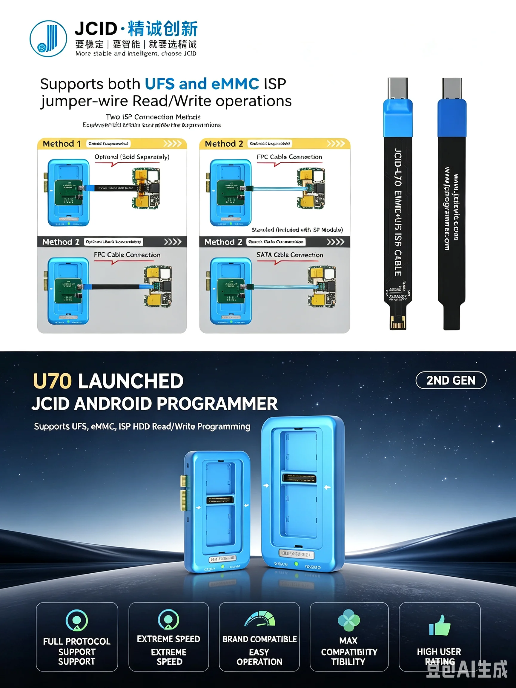JCID U70 High-Speed ​​Programmer, ISP, UFS, EMMC Android Hard Drive Read/Write Instrument, Mobile Phone Repair Tester