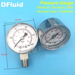 Stainless Steel Pressure Gauge 316 for N2 Ar H2 CDA He 0.4 0.6 1.6 2.5 25 MPa PSIG Back Bottom Connection 1/4 in NPT Size 50 mm