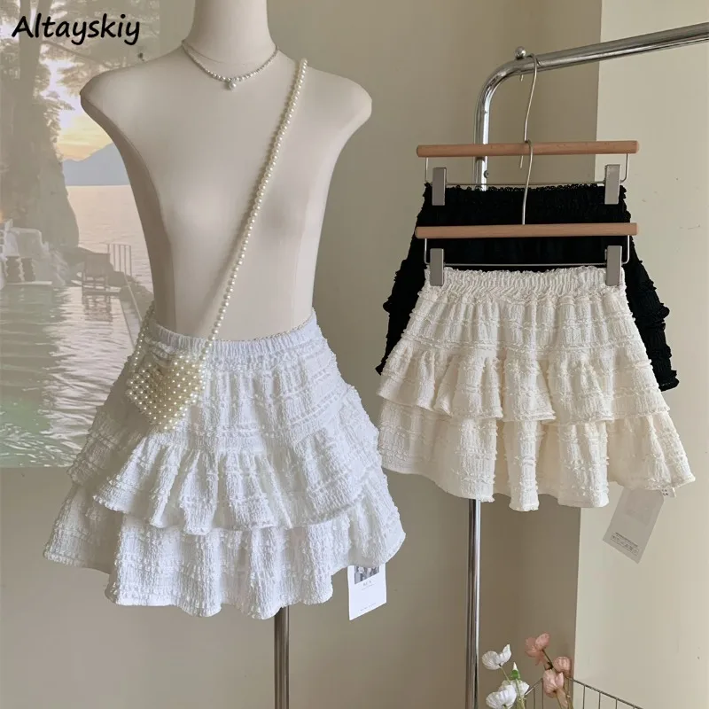 

Cake Puffy Skirts Women Ruffles Lace Design Trendy High Waist Korean Fashion Daily Sweet Lovely Girls Summer Popular Fairycore