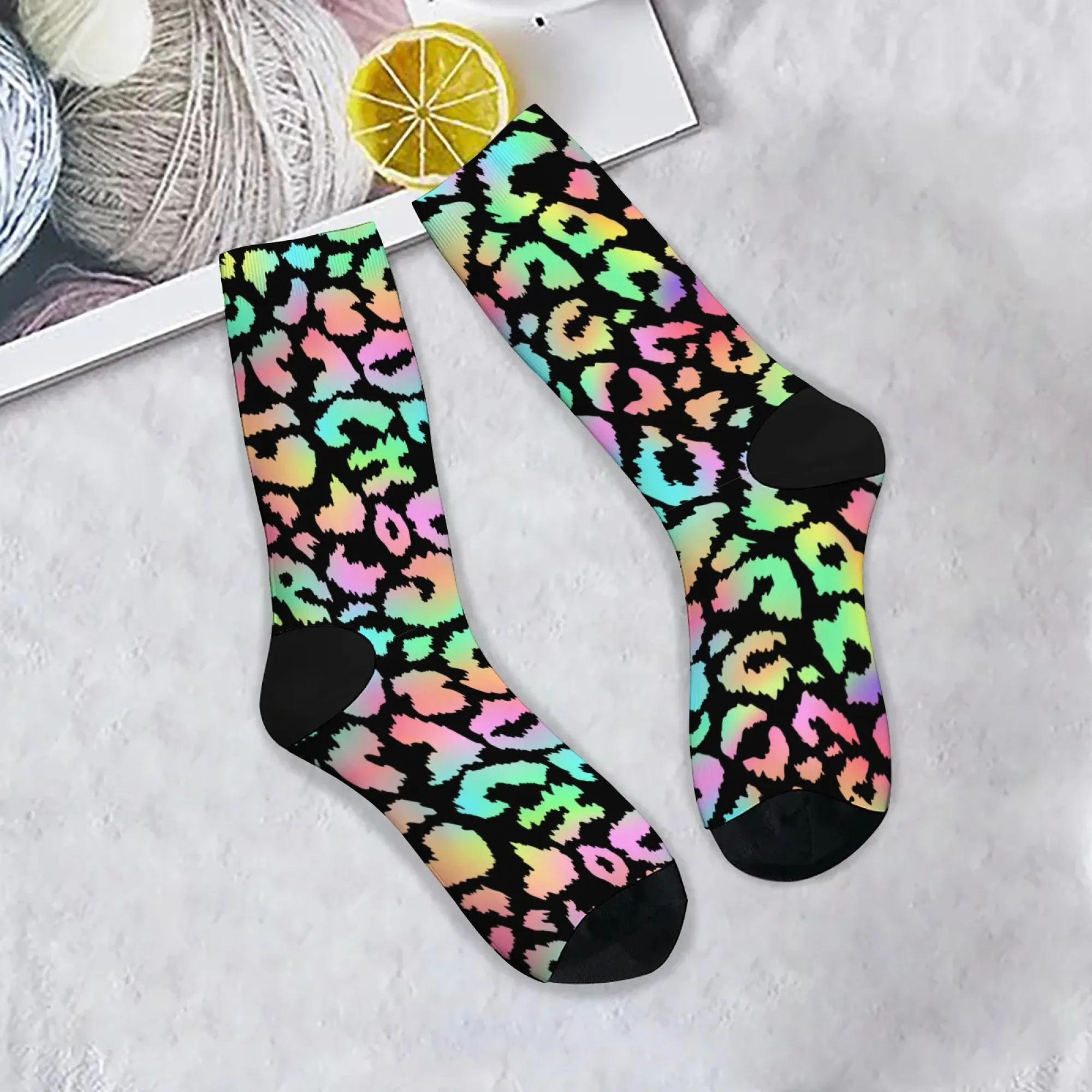 Gradient Leopard Retro Trend Print Men's Socks Harajuku Street Hip-Hop Style Novelty Funny Happy Compression Socks Party Gift