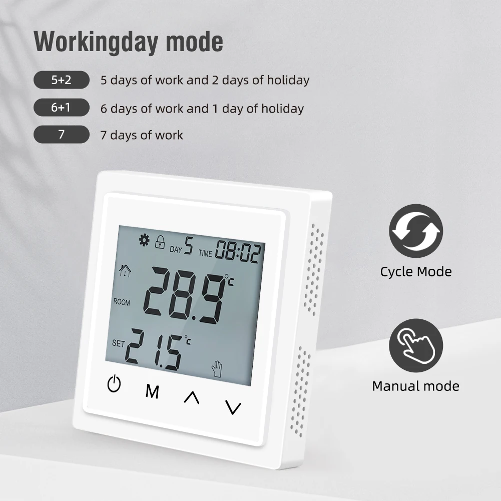 Intelligent Touch Screen Thermostat for Residential and Commercial Electric Heating with For Child Lock Design