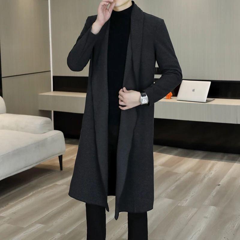 Men's Ultra-Long Stretch Cardigan Coat Autumn Winter 2024 Fashion All-match Leisure Youth Style