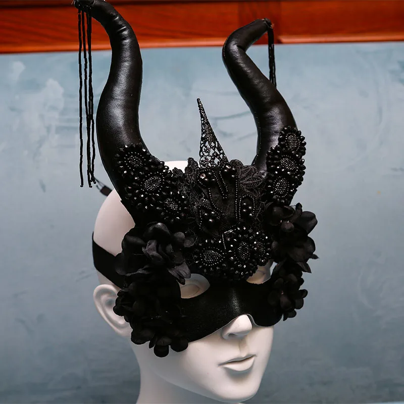 검은 뿔 과장된 할로윈 재미 있은 전면 멋진 드레스 파티 연례 회의 베니스 라이브 방송 여성 마스크 마스크