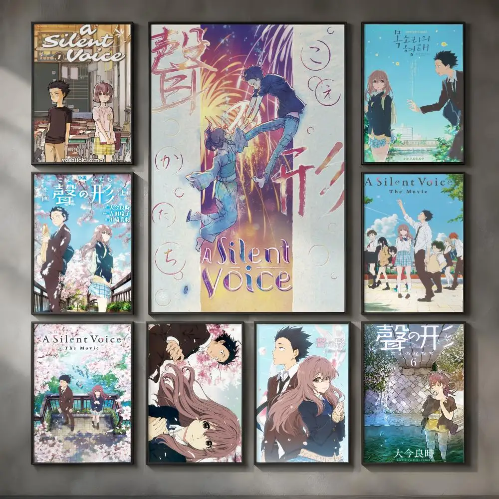 Movie A-A Silent Voice-e Poster Vintage Self Adhesive PP Wall Art for Living Room Bar Bedroom Home Decor Gift