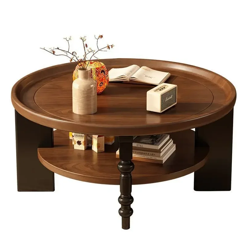 

French solid wood round small tea table, retro American new - style, suitable for small - apartment living room