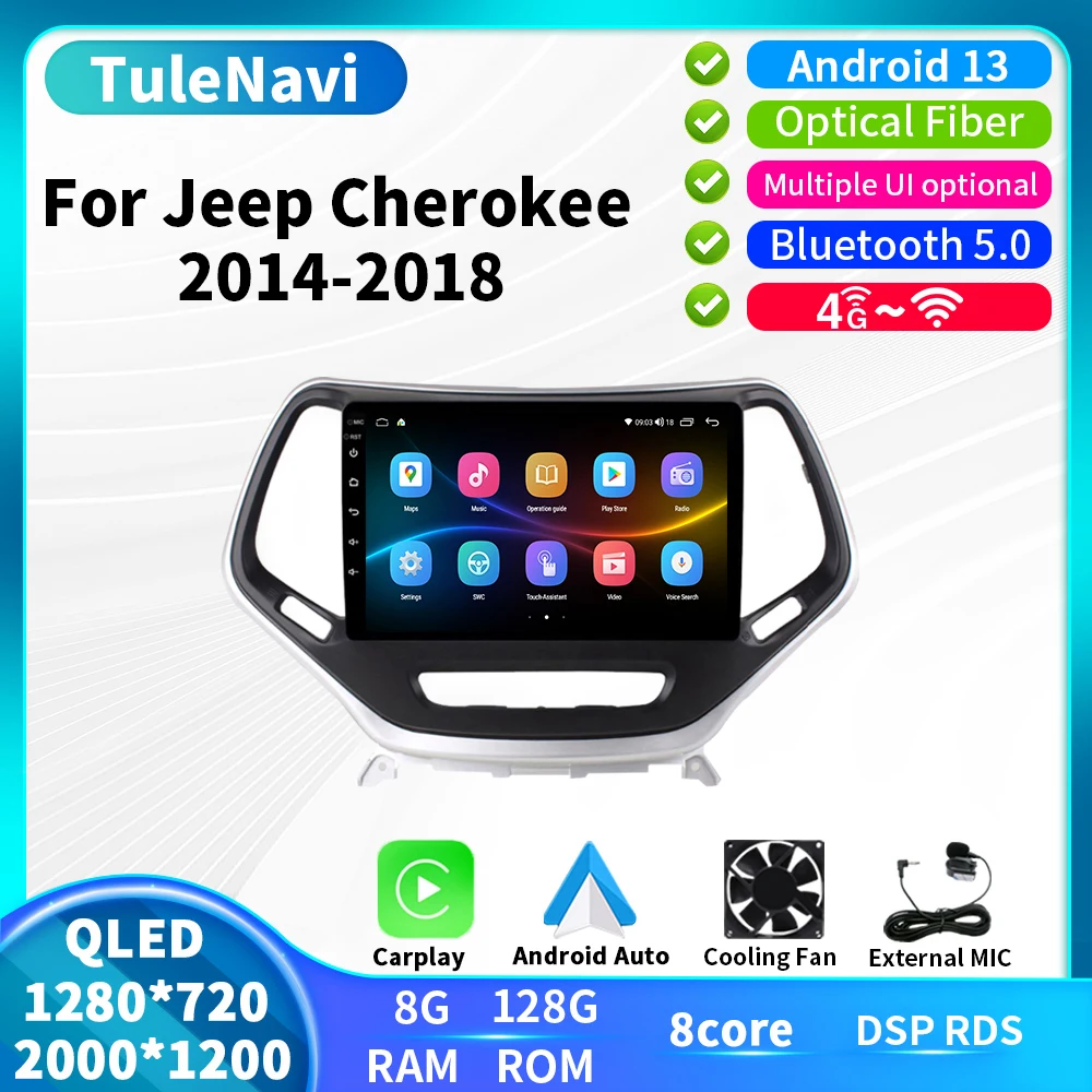 

Автомобильный радиоприемник 128G, мультимедийный плеер для Jeep Cherokee 2014, 2015, 2016, 2017, 2018, Android 13, навигация, GPS, стерео, QLED, экран Carplay
