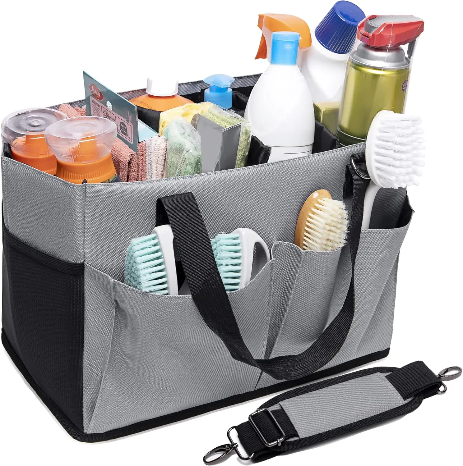 

Portable Cleaning Caddy Organizer with Handle and Adjustable Shoulder Strap for Household Supplies