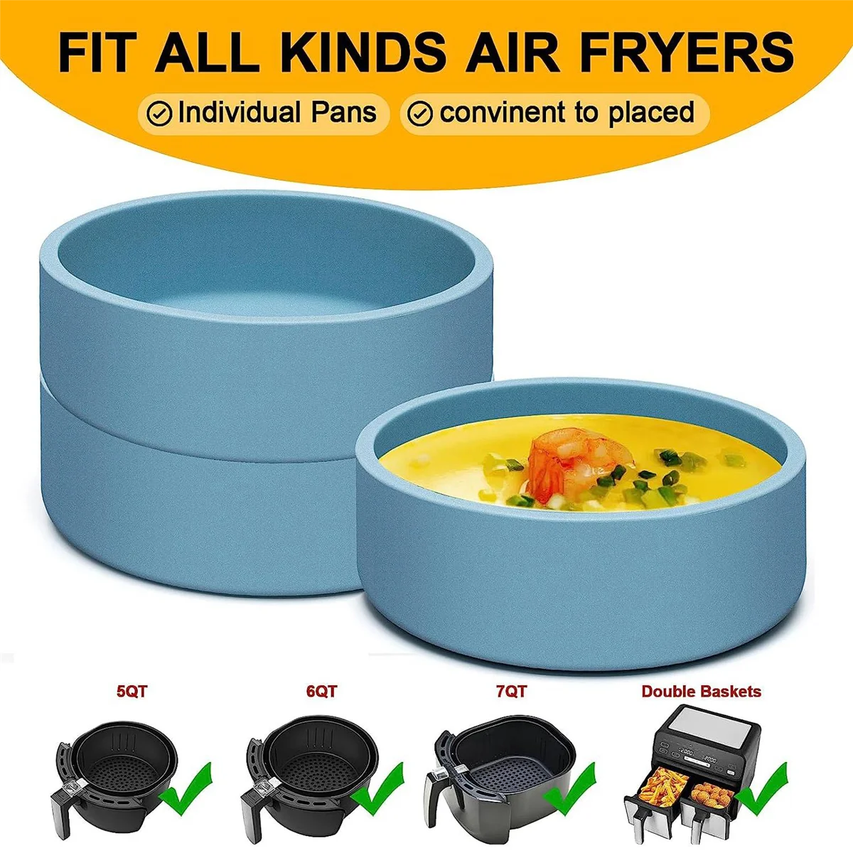 Silicone Air Fryer Egg Pan, Reusable Sous Egg Bite Maker Air Fryer Egg Mold Individual Microwave Egg Cooker Blue 4Pcs