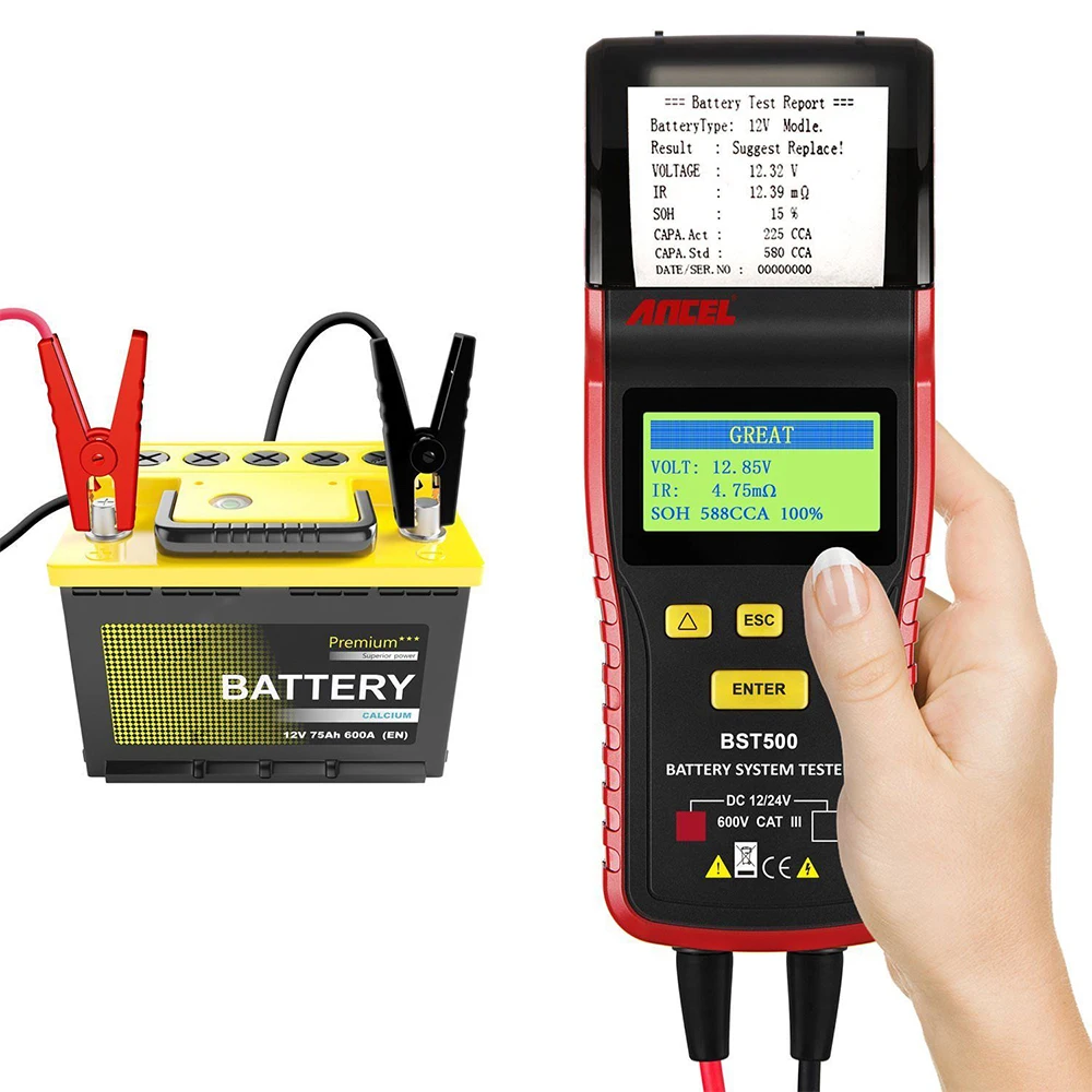 

ANCEL BST500 12V/24V Car Battery Tester Automotive Battery Load Tester Cranking Charging Analyzer with Printer Diagnostic Tool