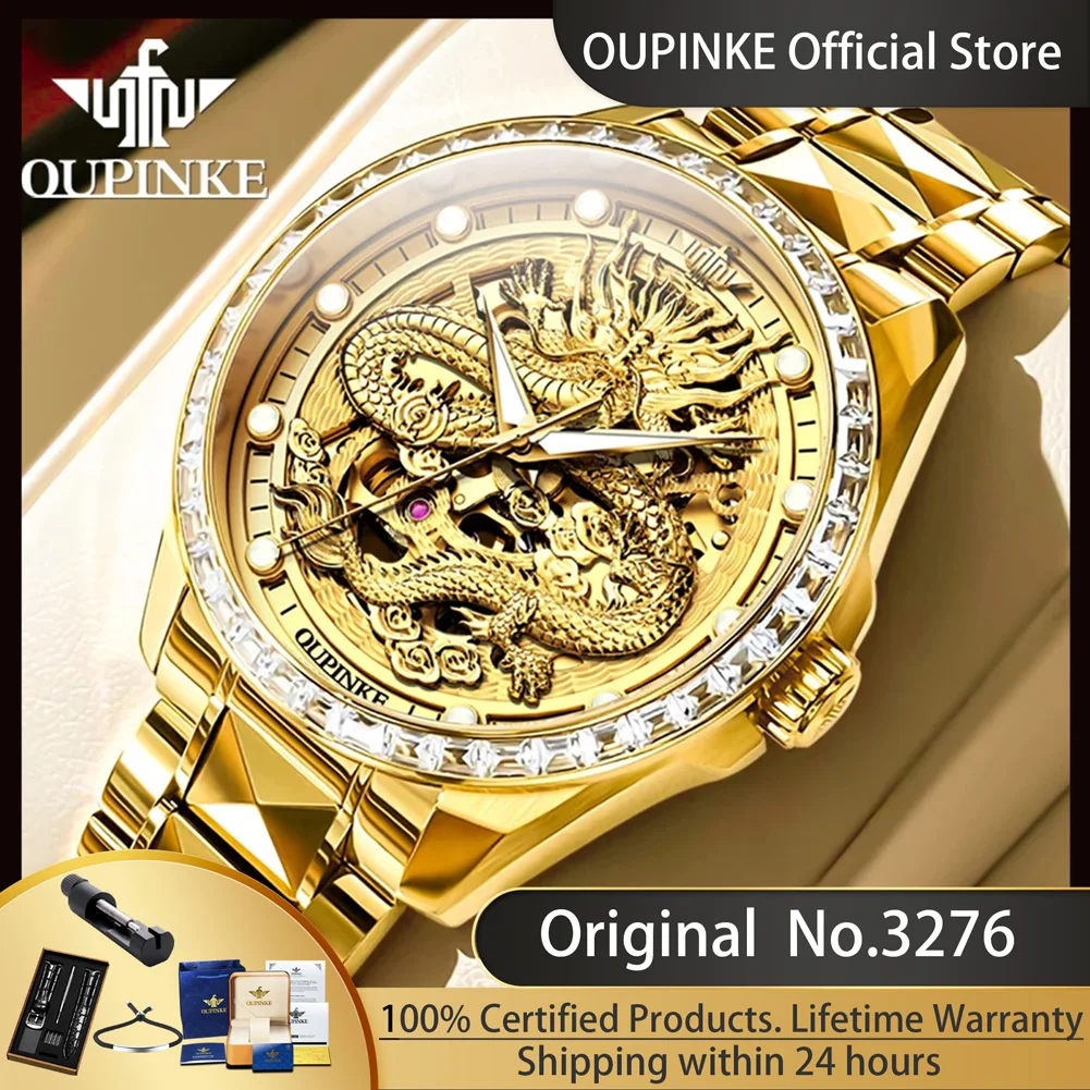 

OUPINKE 3276 Original Imported Automatic Movement Dragon Watch for Men Luxury Diamond Lap Top Brand Men's Mechanical Wristwatch