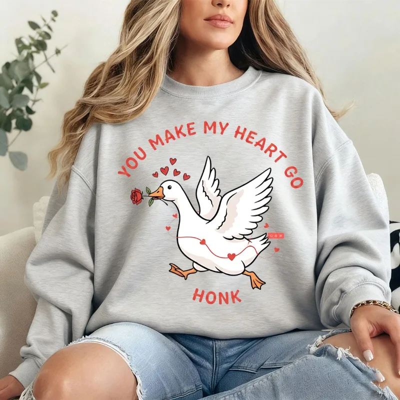 You Make My Heart Go Honk Cute Valentine Goose Coquette Valentine Goose Funny Valentine Silly Goose Valentines Trend Hoody Tops