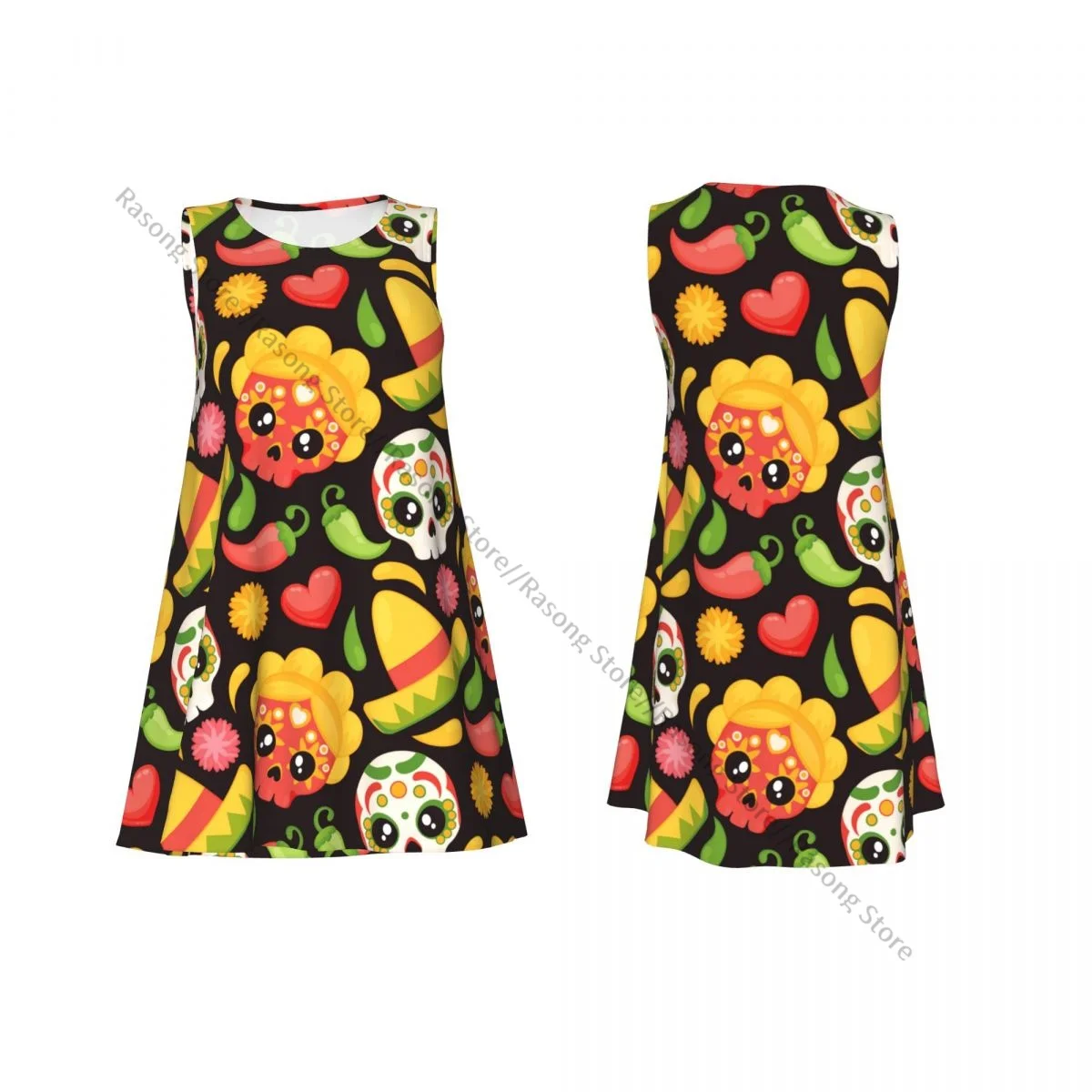 ชุดสตรีเม็กซิโกหมวก Skulls องค์ประกอบฤดูร้อน Casual T เสื้อชายหาด COVER UP ชุดถัง