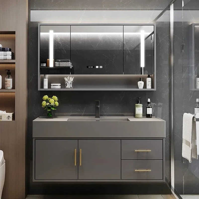 Luxury Gray Style Home-Use Single Sink Bathroom Vanities Luxury Marble Top Floating Bathroom Vanities on Sale