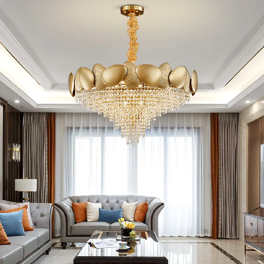 

Golden Irregular Crystal Chandelier Deluxe Living Room Hotel Project Decoration Light Round Room Light