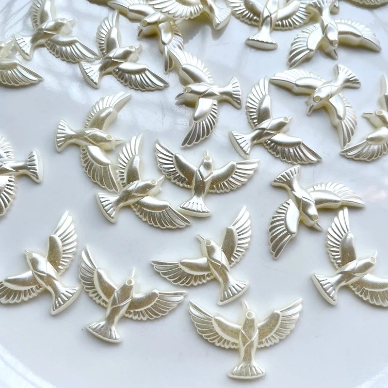 20pcs37x24mm off white pigeon shaped abs DIY jewelry accessories with loose spacing bird single hole beads suitable for pendants