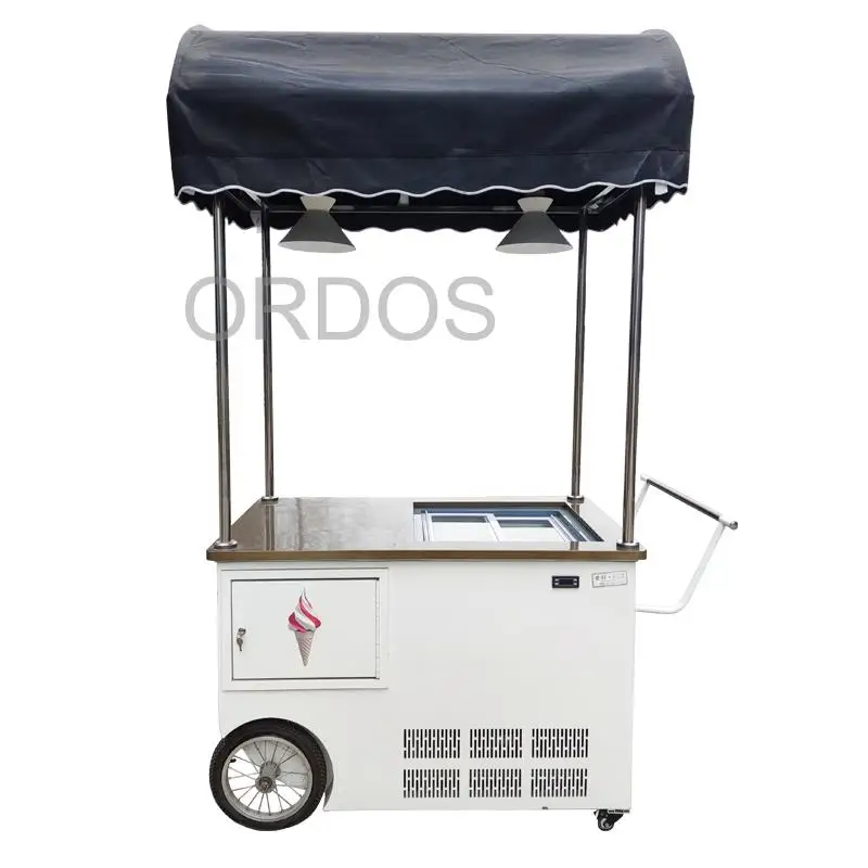 

Mobile Italian Ice Cream Hand Push Cart with Display Freezer Gelato Stand Cart Factory Price