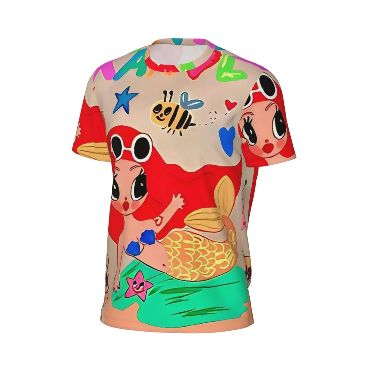 K-Karol G Red Mermaid Summer Doodle Gym T Shirt Harajuku T Shirts Men Awesome Tshirt Summer Short Sleeves Design Tees