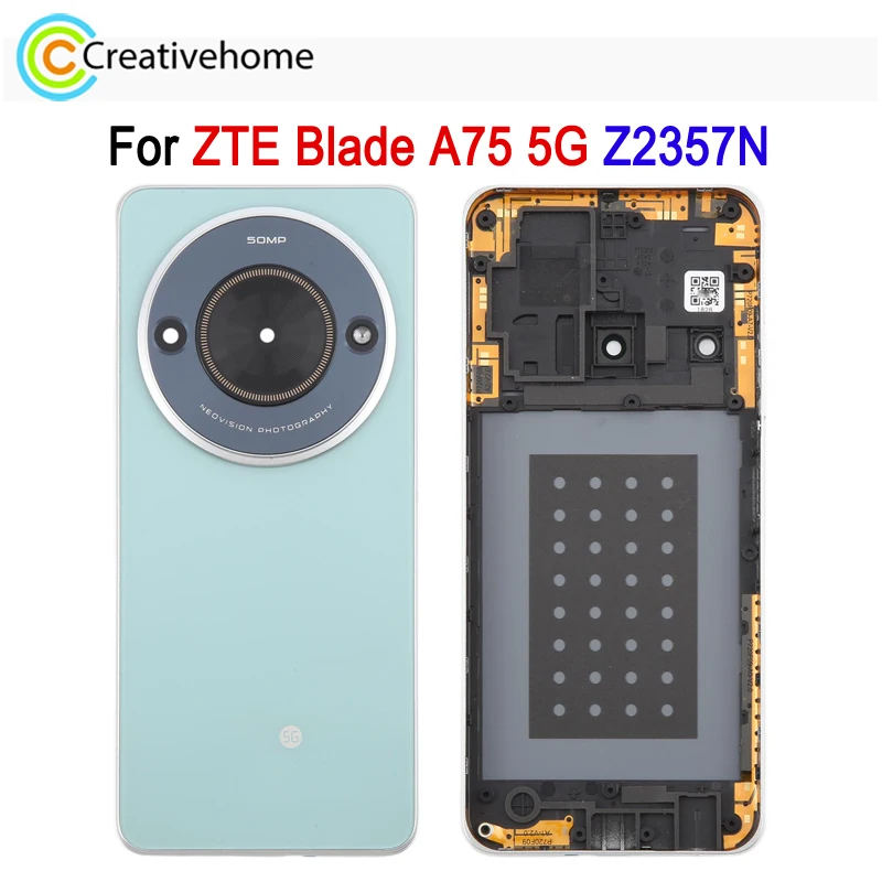 

Стеклянная задняя крышка аккумулятора для телефона ZTE Blade A75 5G Z2357N Задняя крышка со средней рамкой и крышкой объектива камеры Запасная часть