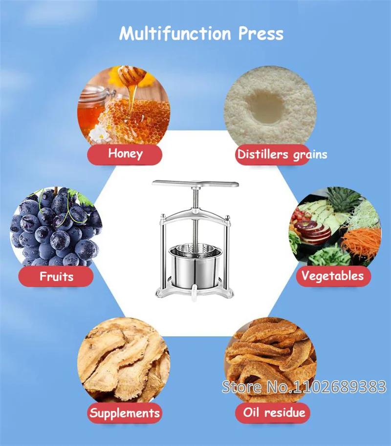 Presse à fruits et vin manuelle domestique, machine commerciale de décollage de légumes, pressage de jus de pomme, raisin et baie, 5L