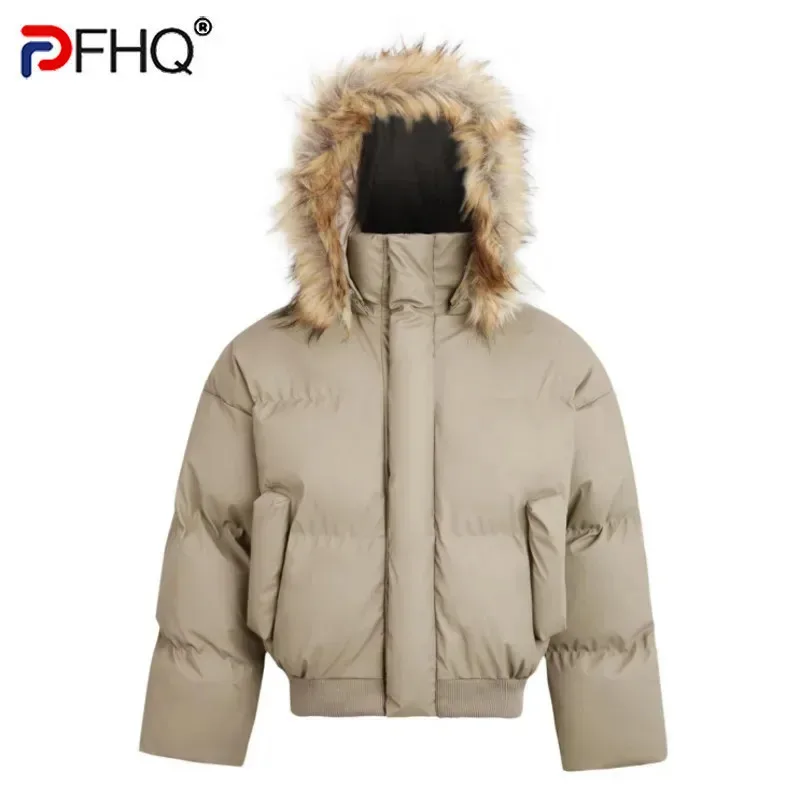 PFHQ 남성용 패딩 재킷, 모피 칼라 후드 분리형 모자, 두꺼운 단색 캐주얼 남성 의류, 겨울 신상, 9C8833 