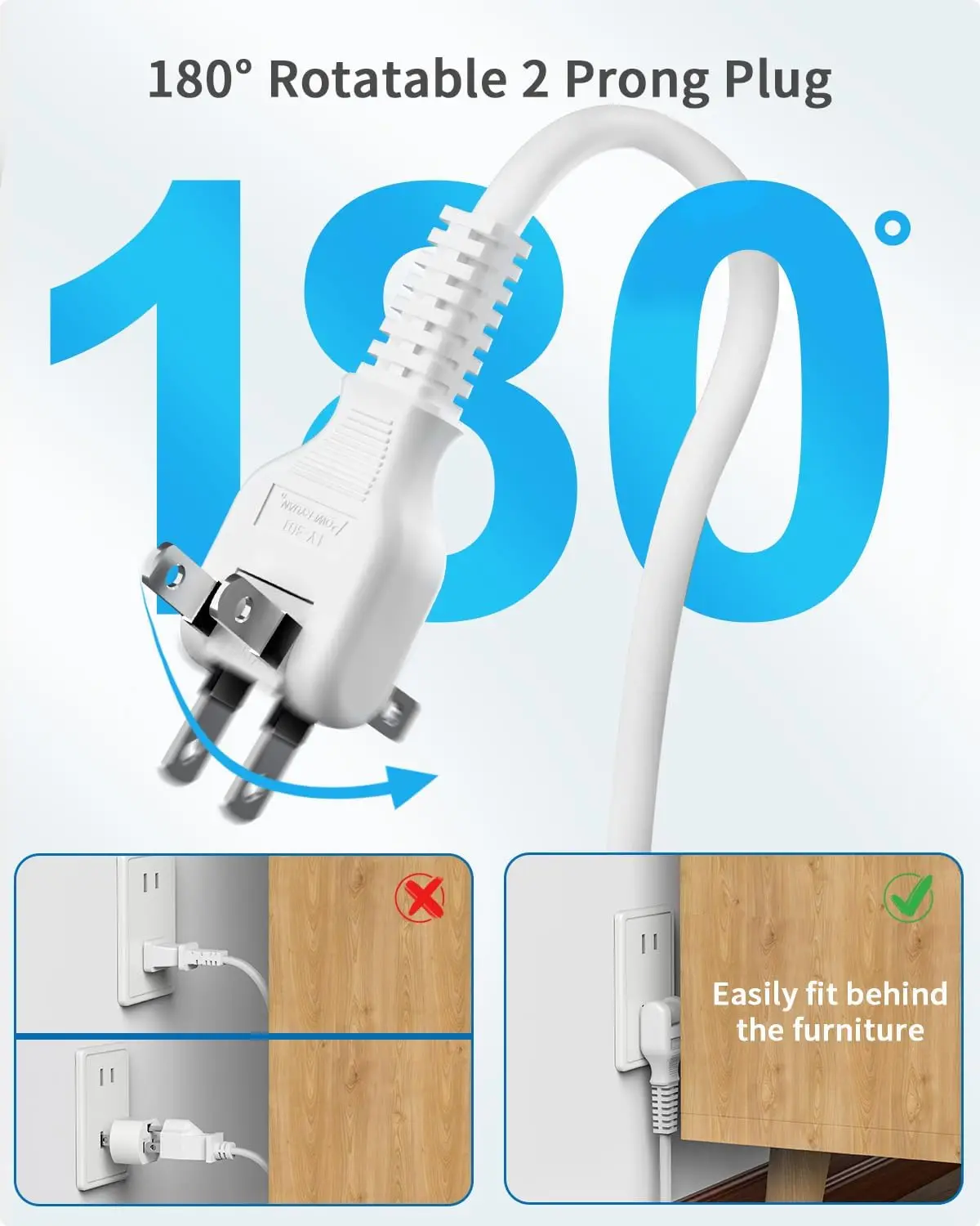 US Plug Power Strip พร้อม 3 ช่อง 2 พอร์ต USB (2 USB-C) ปลั๊กหลายปลั๊ก 25 ฟุตสายไฟต่อปลั๊กหมุนได้ตัวกรองเครือข่าย