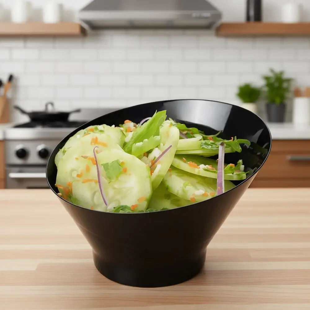 

100 одноразовых круглых черных пластиковых контейнеров для закусок объемом 5 унций, идеально подходят для вечеринок и мероприятий