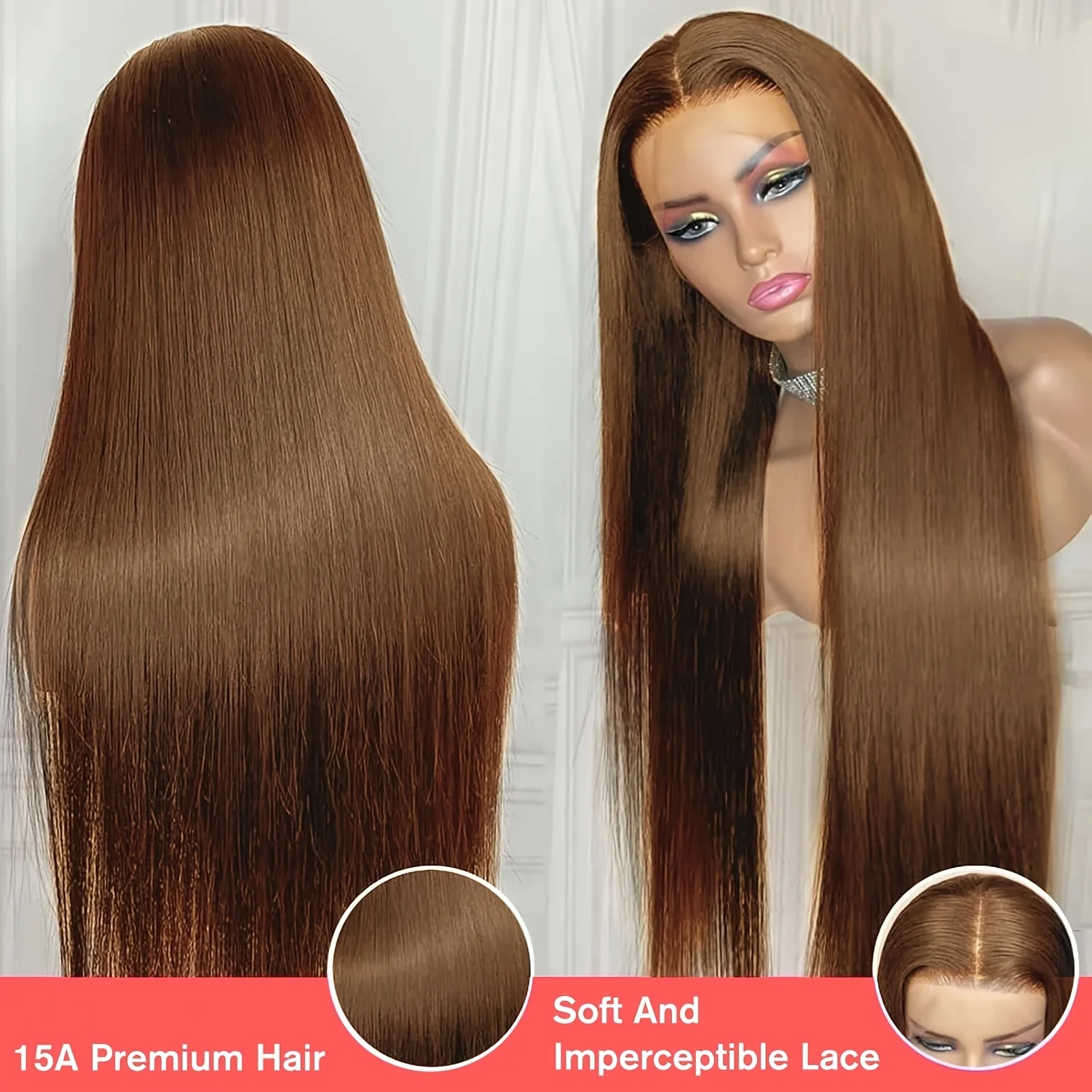 #4 Colored Human Hair Wigs 13x4 Chocolate Brown Bone Straight HD Lace Front Wig 34 Inch Lace Frontal Wig Human Hair Pre Plucked image 3