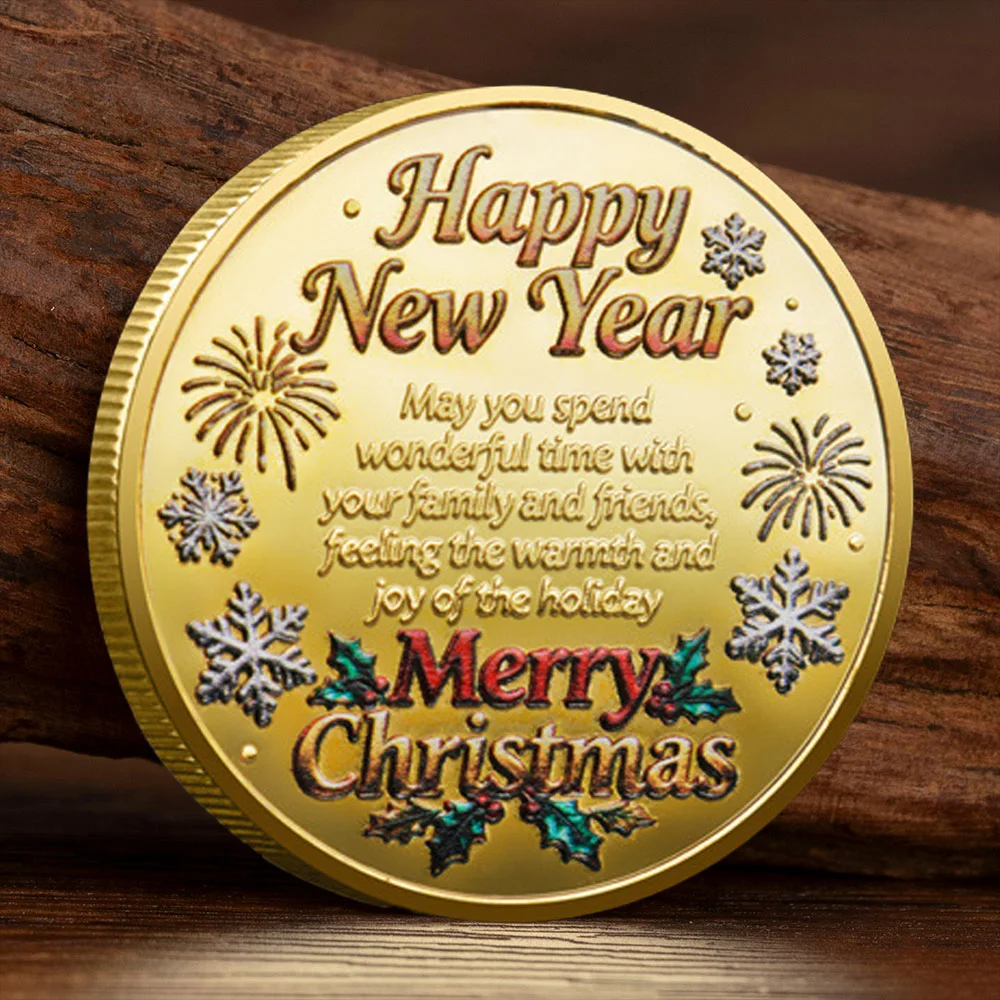 A Very Merry Christmas Souvenir Coin Gold Plated Happy New Year Lucky Coin Xmas Gift