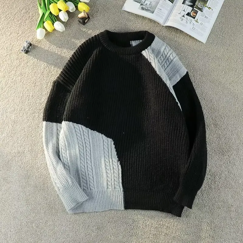 

Loose Fit Men's Knitwear round Ne Sweater plus Size Comfortable Breathable Autumn Winter Base Layer Trendy INS Hong Kong Sle