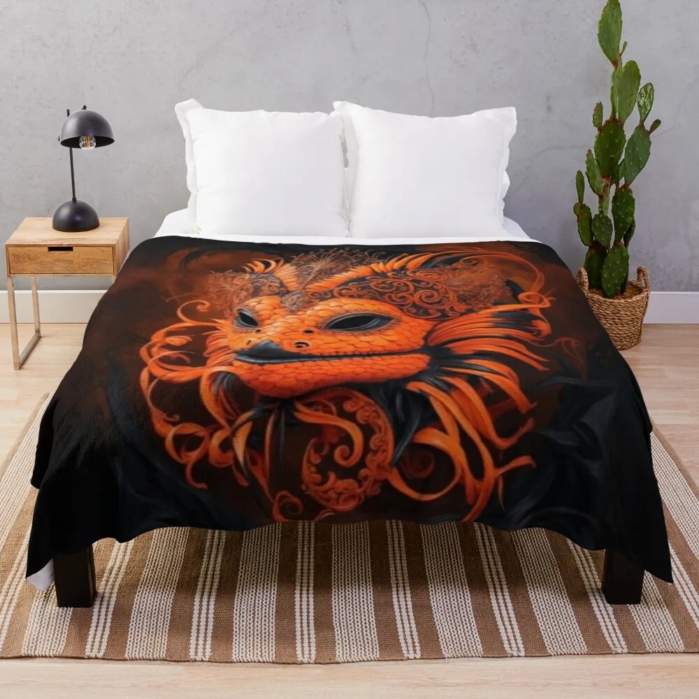 Enchanting Chameleon Art Inspired by Dia de los Muertos - LaLi Designs Throw Blanket Soft Beds Soft Big Blankets