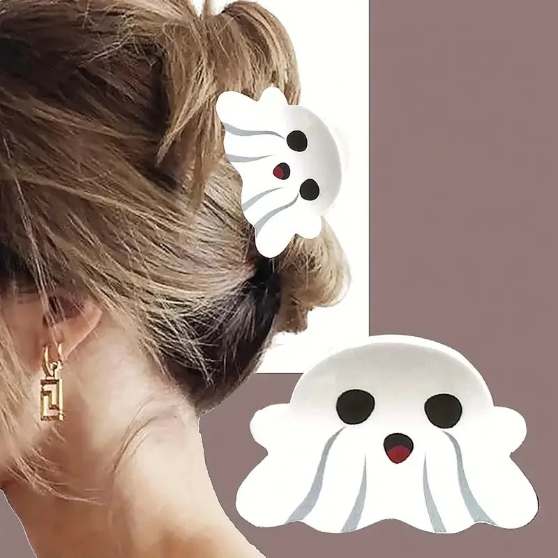 

Cute white ghost grab clip acrylic ponytail clip cartoon ghost head ponytail clip halloween party decorative headdress