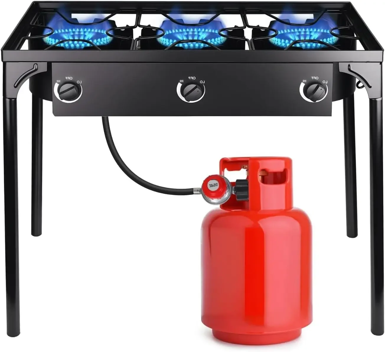 BestsellerOutdoor Stove 3 Burners High Pressure Propane Gas Camp Stove with Detachable Legs, Perfect for Camping Patio, 225,000-