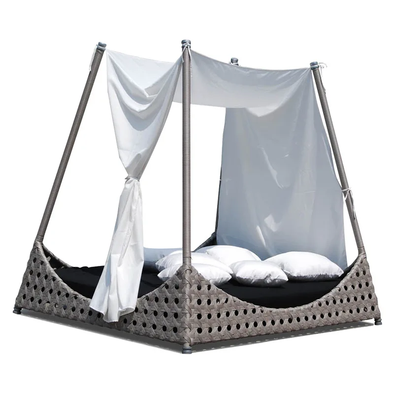 Outdoor rattan lounge chair sunbathing beach chair double couple leisure bed hotel swimming pool seaside leisure bed