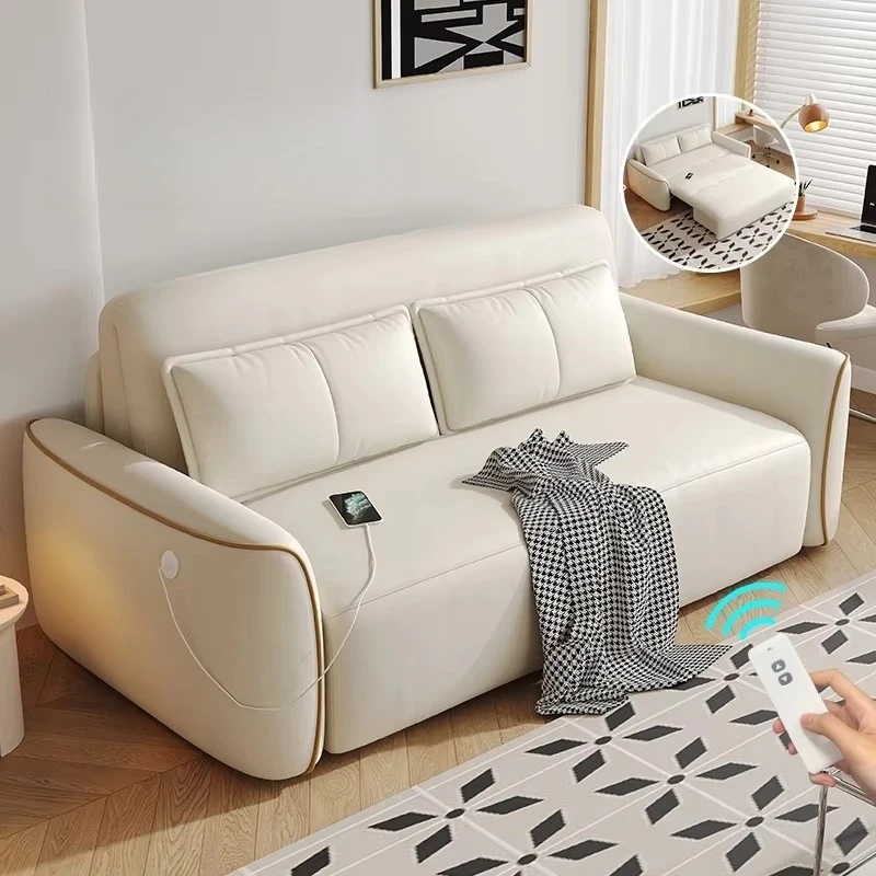 

Кожаный электрический диван-кровать, современная регулируемая маленькая квартира, выдвижной диван двойного назначения для гостиной, книги, диван-кровать