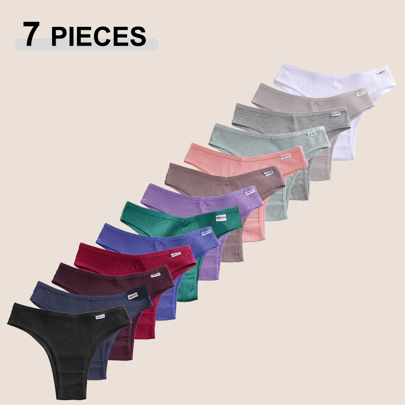 7-teiliges Set Damen Nahtlose Baumwoll-Brazilian-Höschen Sommer Einfarbig V-Taille Bikini-Unterwäsche Weiche Atmungsaktive Unterhosen