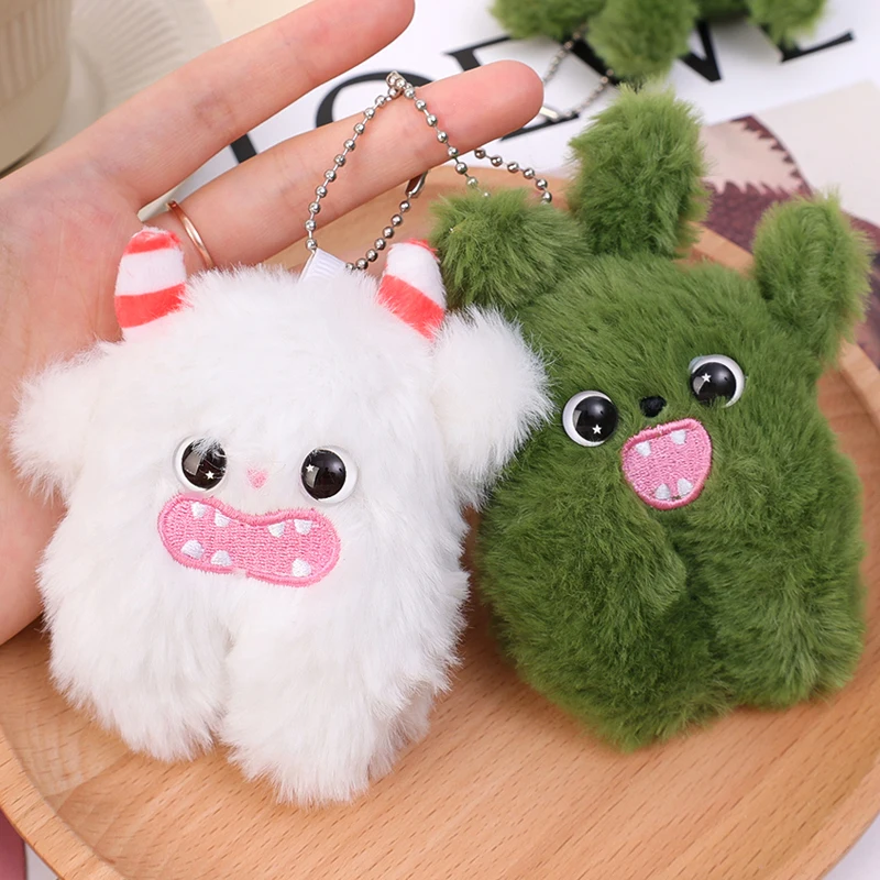 1/2Pcs Plush Little Monster Keychain Creative Cartoon Doll Pendant Keyring for Girls Backpack Charm Earphone Cover Accessories